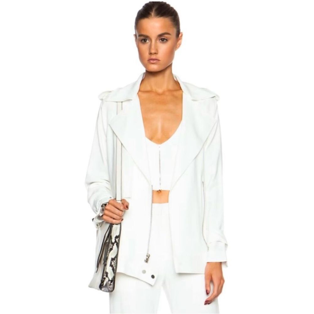 ✨A.L.C. Kral Moto Blazer Suit Sz 6 White Jacket Crepe Viscose-Blend✨